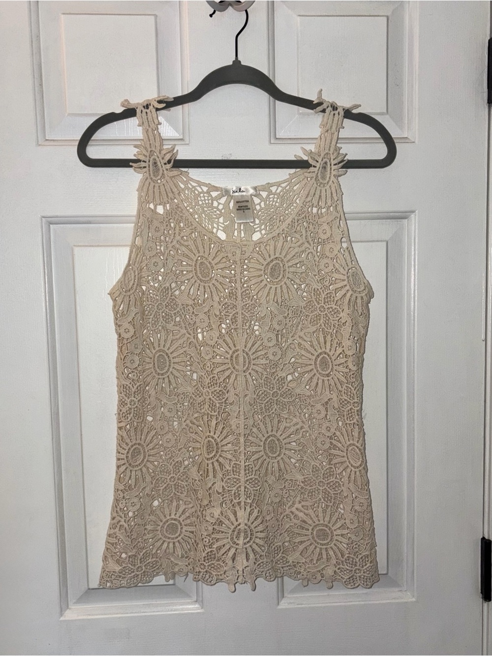 Isela Cream Crochet Floral Lace Tank Top